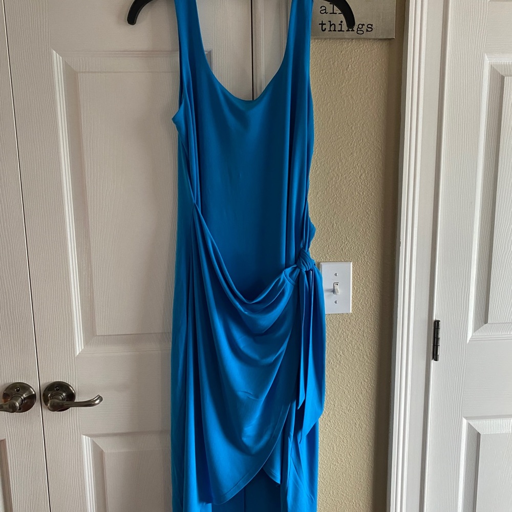 NWT. Blue, wrap midi dress with lining.